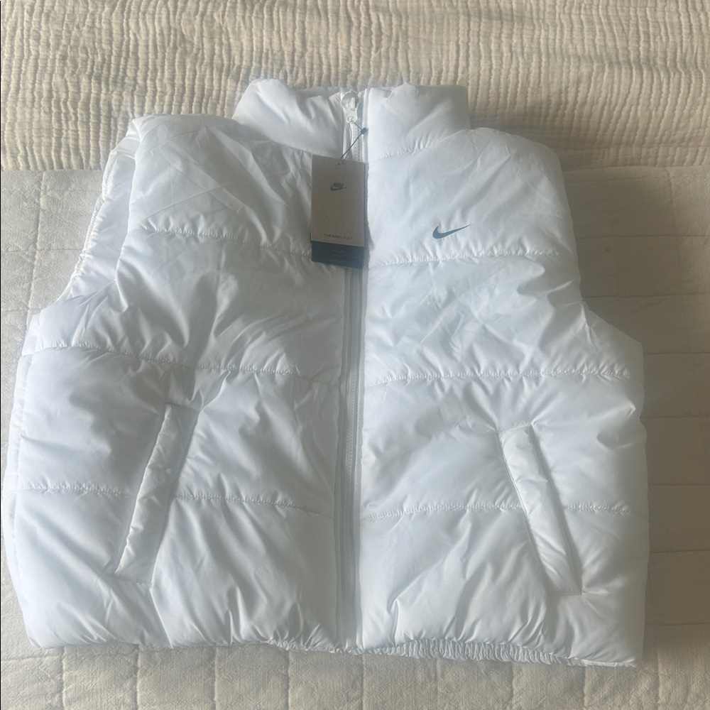 NWT Nike White Puffer Vest with Black Swoosh
